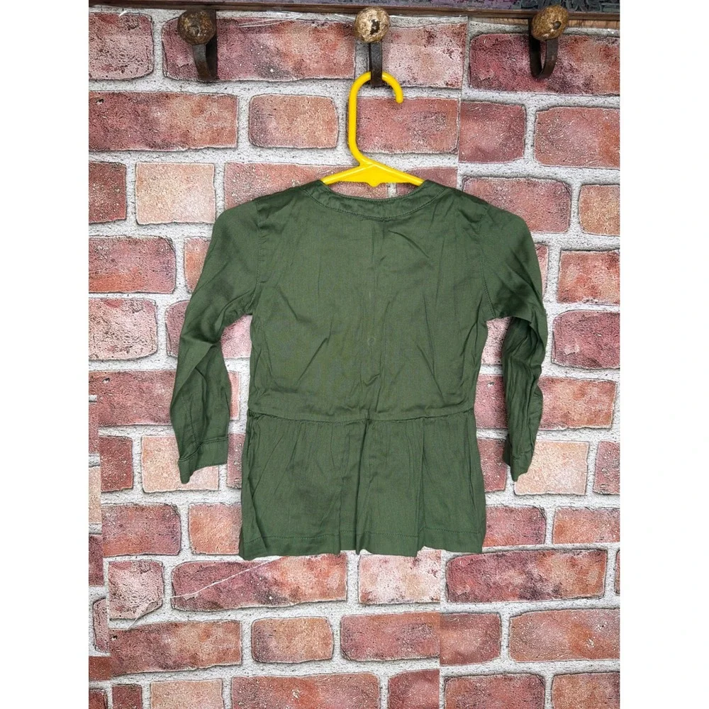 Carter's Baby Girl Olive Green Peplum Top Roll Tab Sleeve Shirt 18 Months